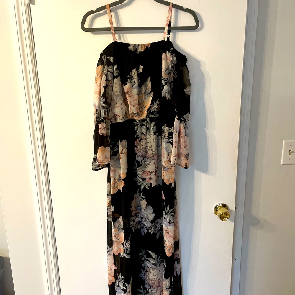 Sheer floral off the shoulder dress